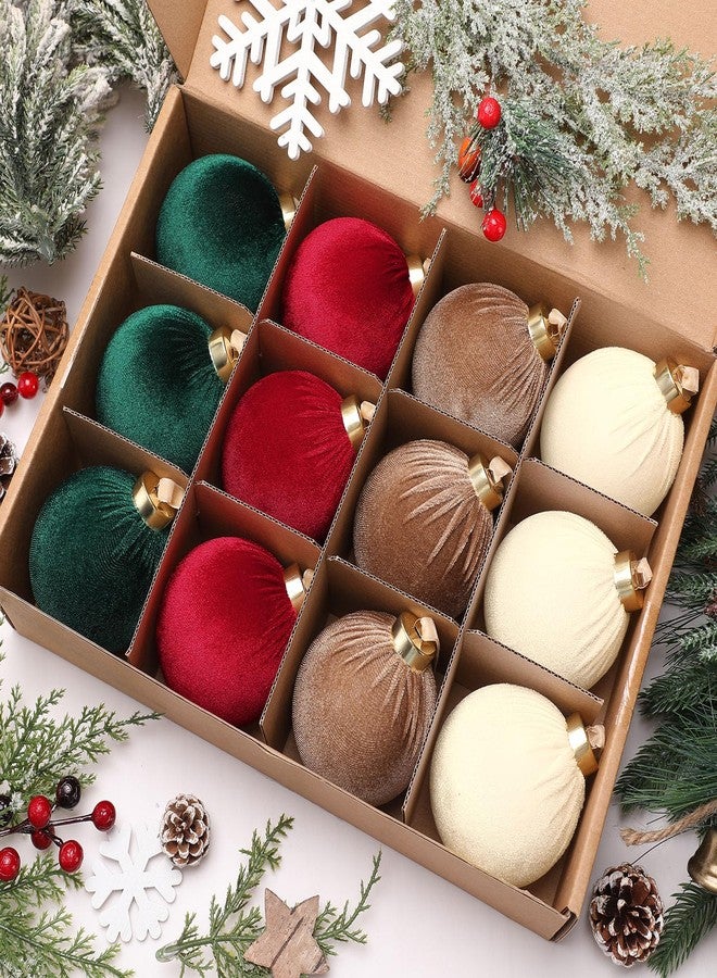 مجموعة زينة عيد الميلاد من سيمجوينج، 12 قطعة، كرات مخملية محايدة، 3.15 بوصة، كرات مخملية مزينة بألوان الزمرد الأخضر والأحمر والبني والأبيض، زينة عصرية لشجرة عيد الميلاد وإكليل الزهور المنزلي - Image 1